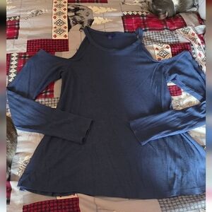 Aeropostale Women's Cold Shoulder Long Sleeve Top - Dark Blue